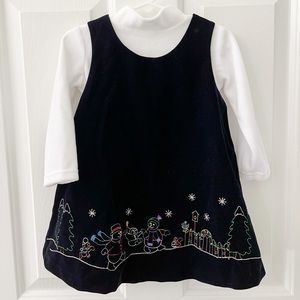 Baby Girls Size 18M Snowman Embroidered Black Velvet Christmas Jumper Dress